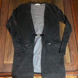 Calvin Klein Wool Blend Gray Buckled Cardigan